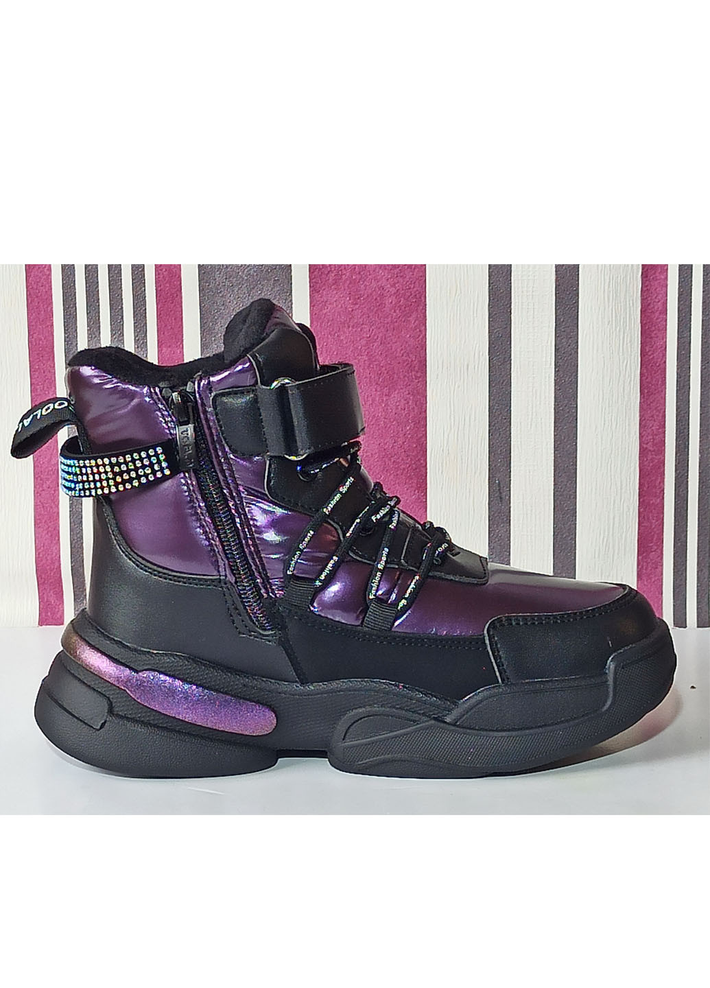 Фиолетовые повседневные зимние детские зимние ботинки для девочки на овчине том м 10374u фиолетовые Tom.M