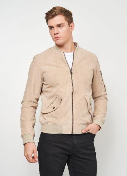 Светло-бежевая куртка шкіра,світло-бежевий, JACK&JONES