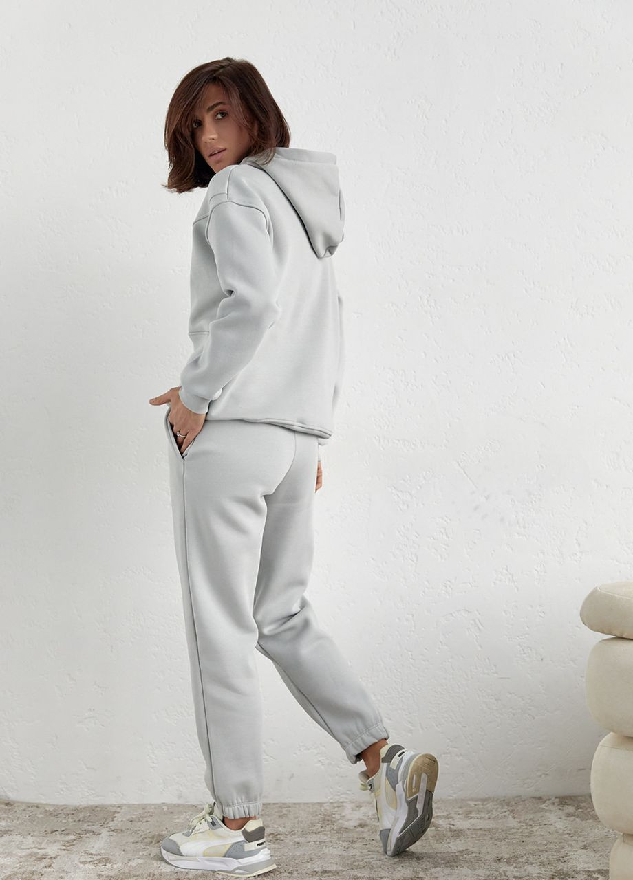 Утепленный женский спортивный костюм с капюшоном - серый Lurex (271662375)