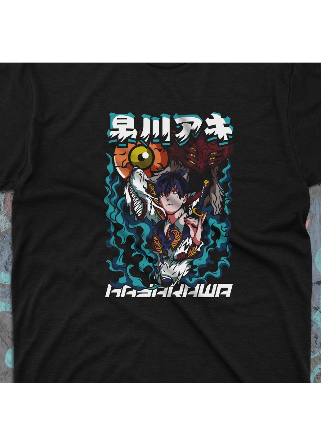 Черная футболка c принтом человек бензопила - аки хаякава 2 No Brand