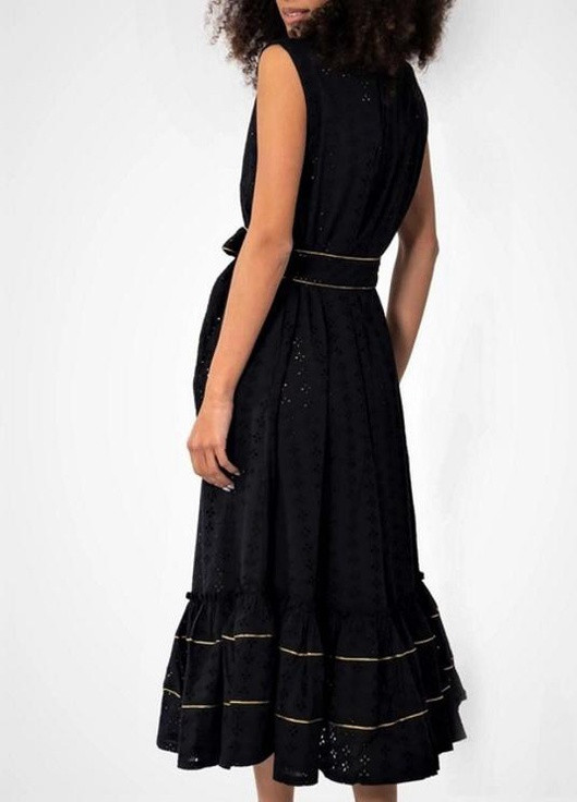 Черное платье летнее хлопковое с шитьем сангалло на пуговицах с широким поясом s черный ic-714 Iconique