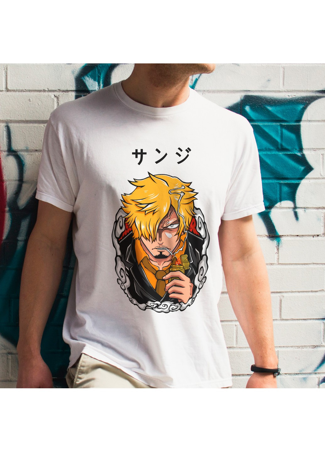 Біла футболка з принтом ван піс - санджи w No Brand