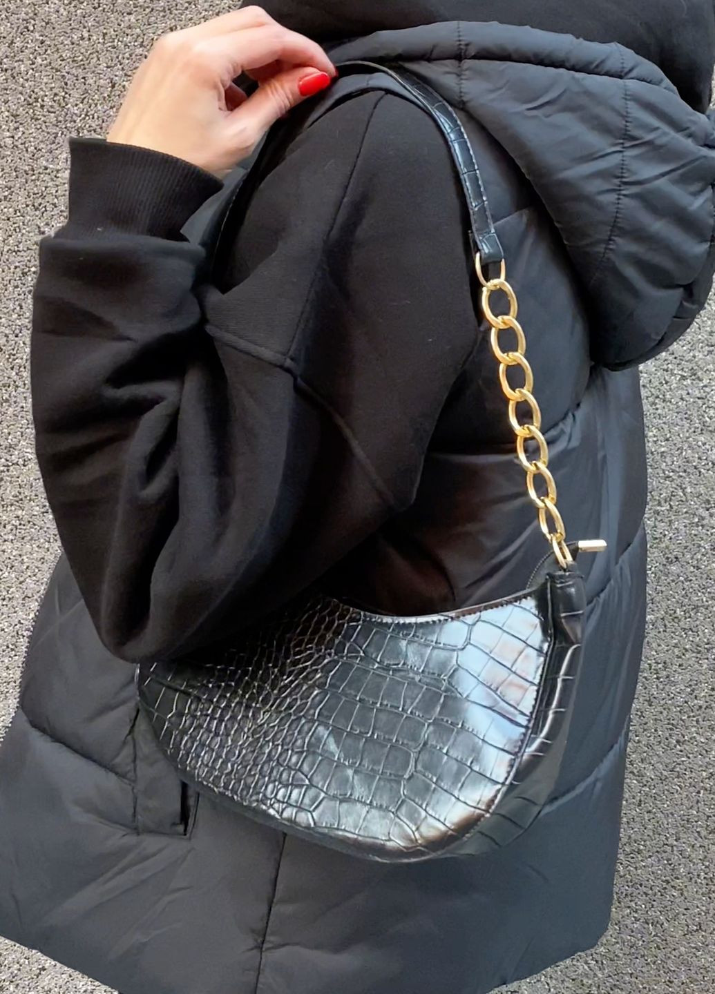 Женская сумка багет через плечо черная No Brand (270843350)