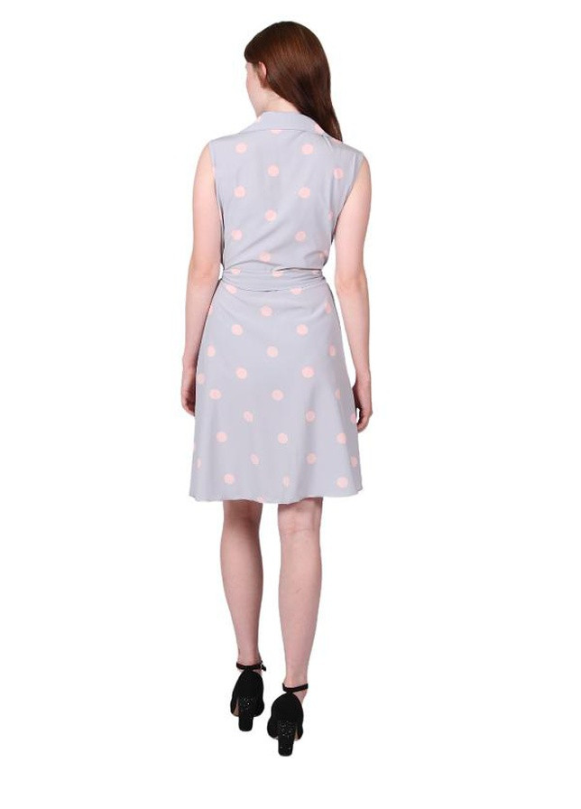 Светло-серое кэжуал платье женское 119 горох розовый софт серый Актуаль