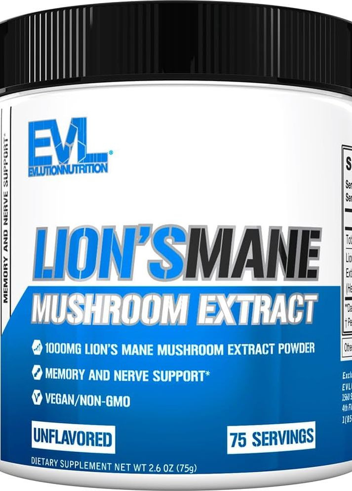 Гриб Їжовик гребінчастий Lion's Mane Mushroom Extract, Unflavored 75 g EVLution Nutrition (275333427)
