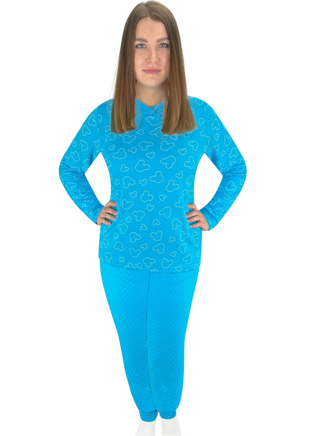 Бирюзовая всесезон пижама женская микки капитон кофта + брюки Жемчужина стилей 5603