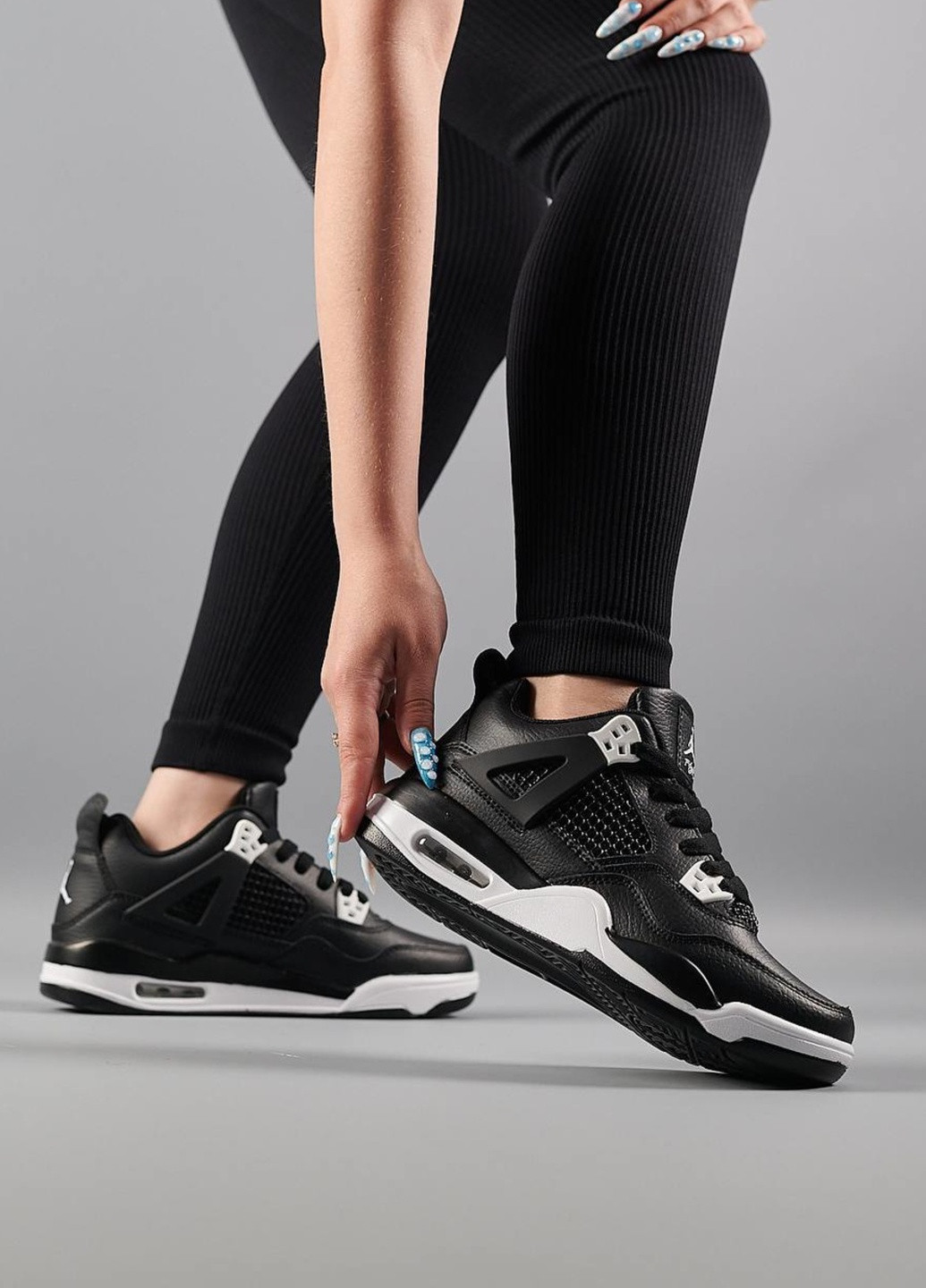 Черные демисезонные кроссовки женские, китай Nike Air Jordan 4 Retro All Black White