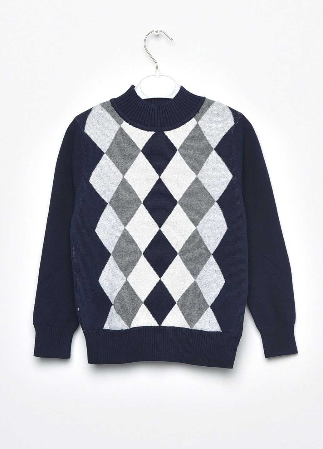 Чорний демісезонний светр дитячий для хлопчика чорного кольору в ромбік пуловер Let's Shop