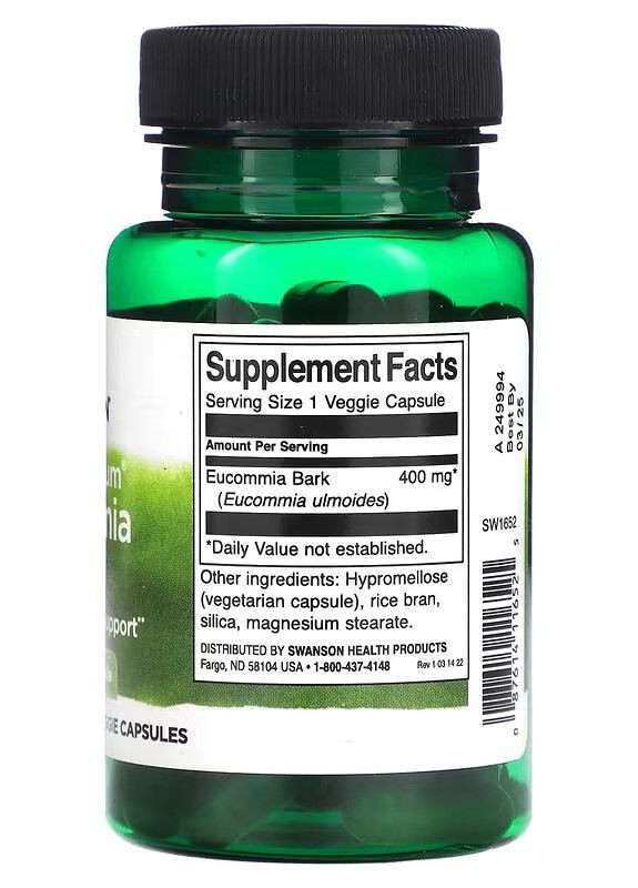 Натуральна добавка Full Spectrum Eucommia Bark, 400 mg, 60 Veggie Capsules Swanson (265530119)