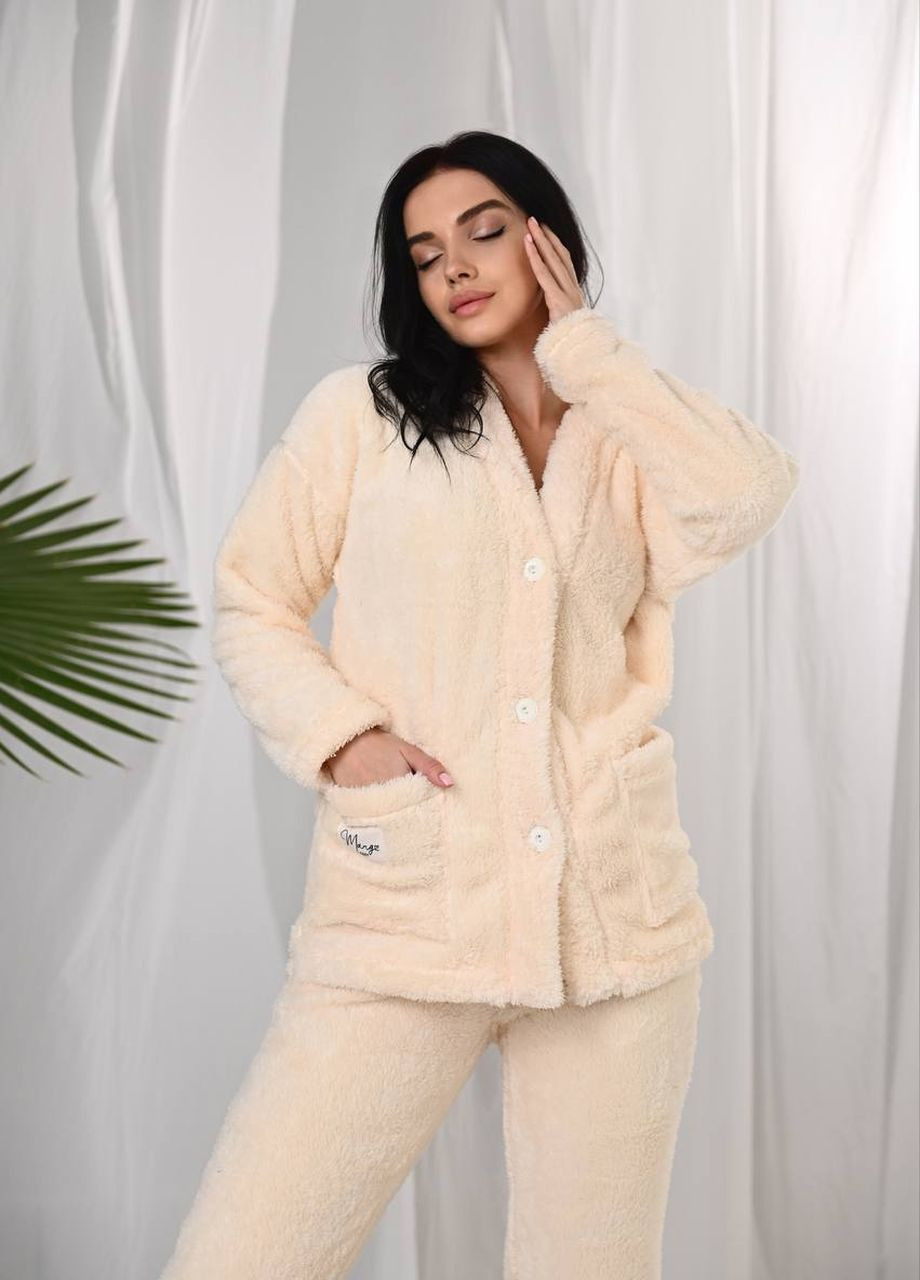 Молочная всесезон женская пижама махра No Brand