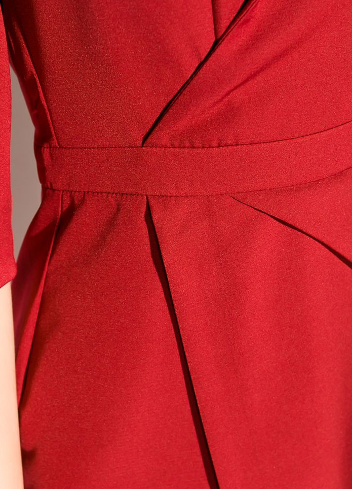 Бордовое деловое платье (полубатал) на запах (бордовый) Time of Style однотонное