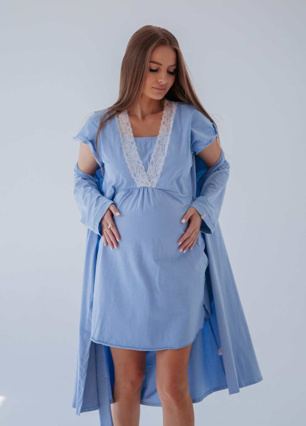 Комплект нічна сорочка + халат для вагітних і годуючих HN марія (260817148)