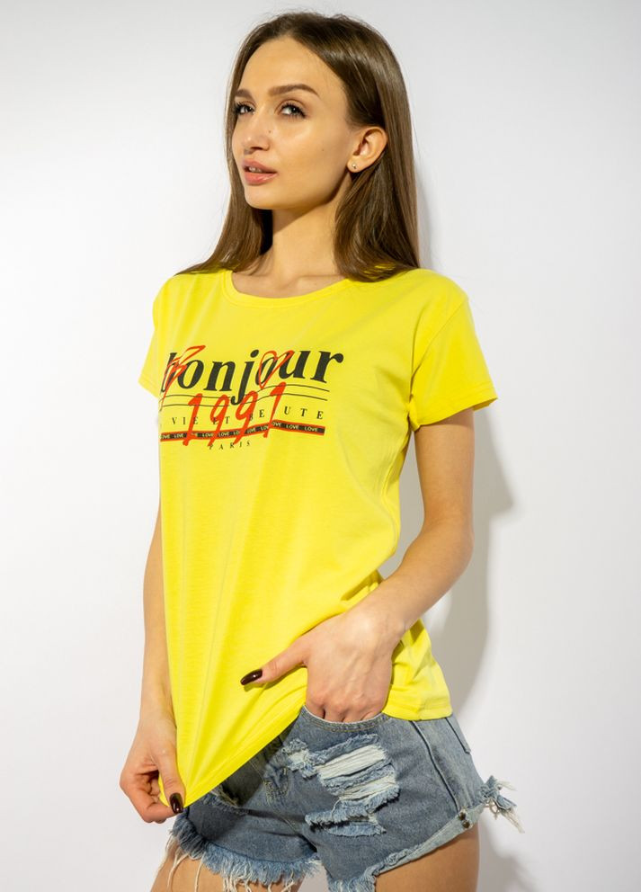 Бесцветная летняя футболка женская с надписью (лимонный) Time of Style