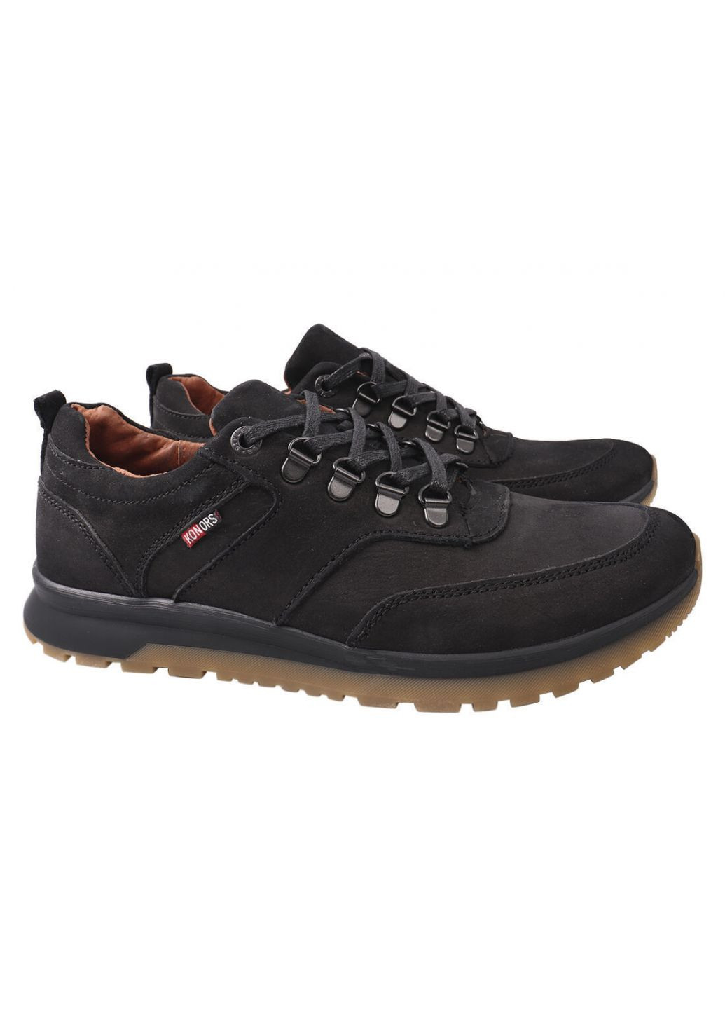 Чорні кросівки чоловічі з натуральної шкіри (нубук), на низькому ходу, на шнурівці, чорні, україна Konors 323-8/23DTC