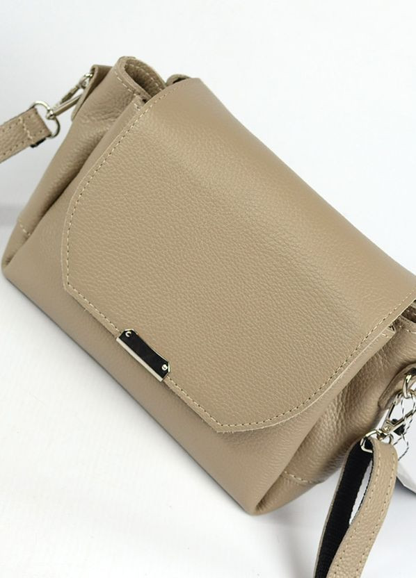 Бежева маленька шкіряна сумочка клатч на три відділення, міні сумка жіноча з натуральної шкіри Serebro (266701173)