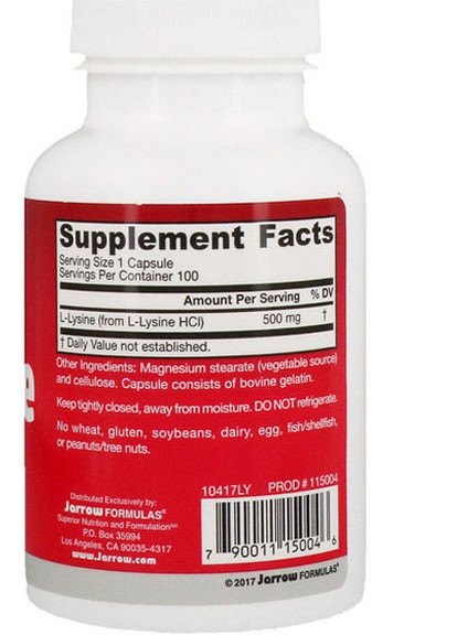 L-Lysine 500 mg 100 Caps JRW15004 Jarrow Formulas (256720392)