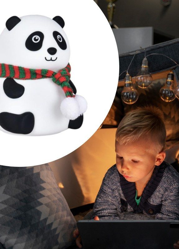 Дитячий світильник Панда у шарфику - нічник LED силіконовий із вбудованим акумулятором No Brand (272615196)