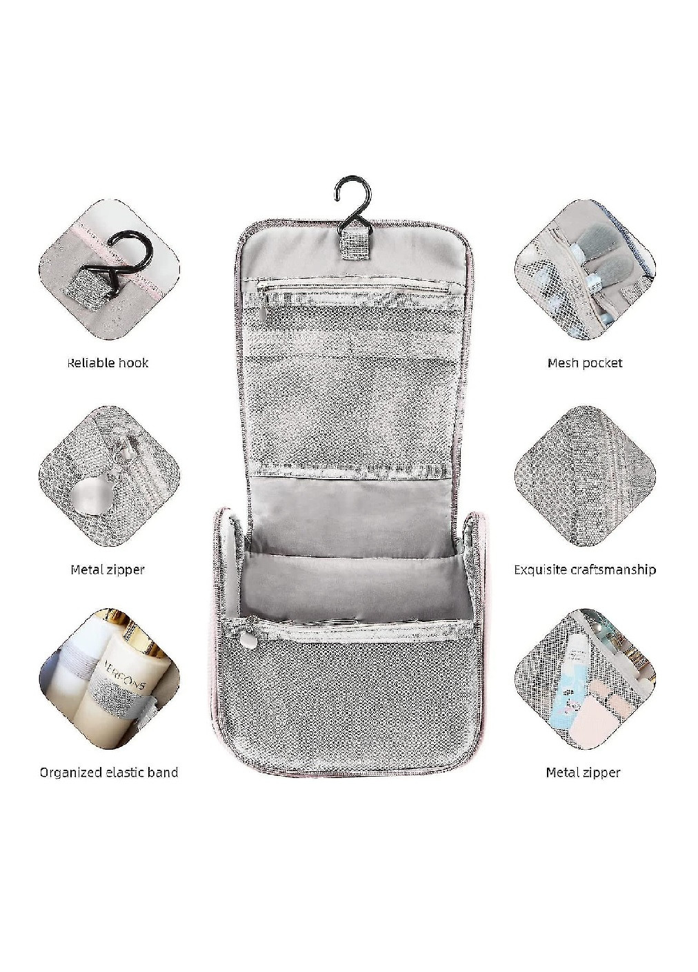 Складной дорожный органайзер сумка косметичка для хранения вещей косметики аксессуаров 20х19х8 см (476096-Prob) Розовый Unbranded (276310943)