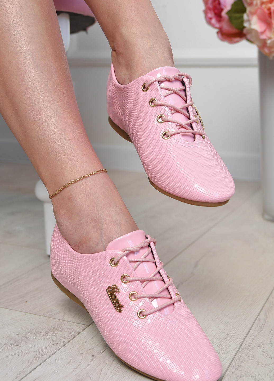 Туфлі жіночі рожевого кольору на шнурівці Let's Shop (259316792)