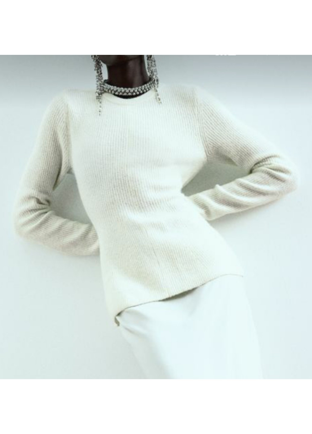 Молочний демісезонний жіночий в'язаний светр з воланом н&м (56560) s молочний H&M