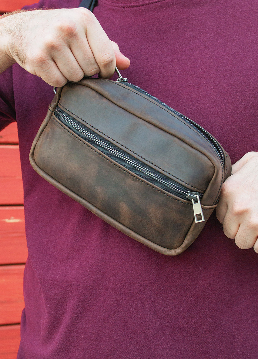 Сумка на пояс (бананка) темно-коричневая из натуральной кожи crazy horse (крейзи хорс) Famk (264644026)