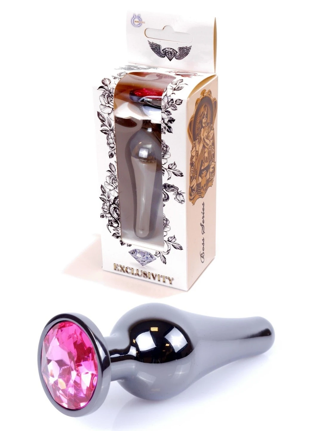 Анальная пробка Boss Series - Jewellery Dark Silver BUTT PLUG Pink, BS6400053 Langsha (269458541)
