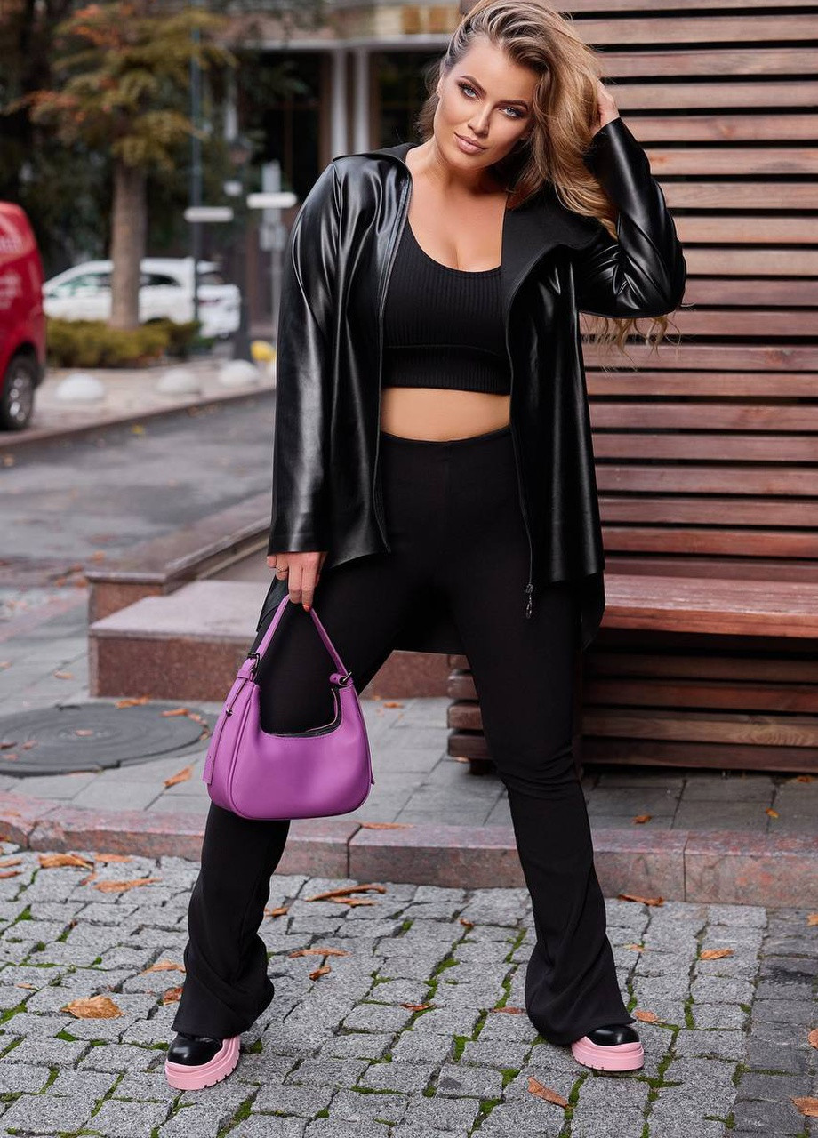Черная женская куртка эко кожа люкс черного цвета р.48/52 375796 New Trend