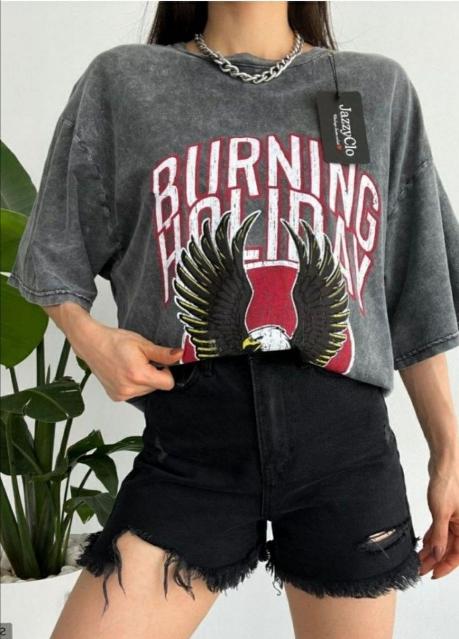Серая футболка-туника варенка burning holiday No Brand