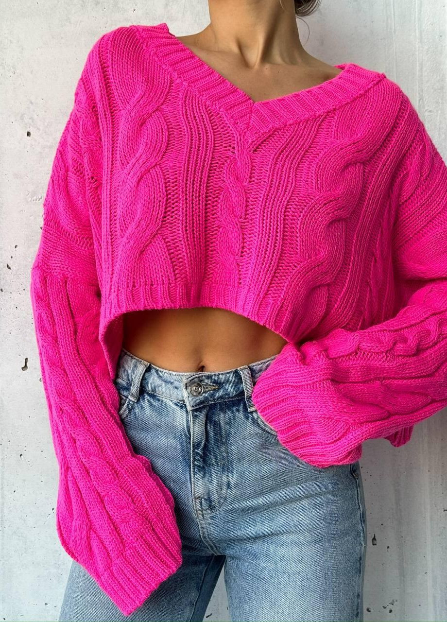 Малиновый демисезонный свитер вязка No Brand
