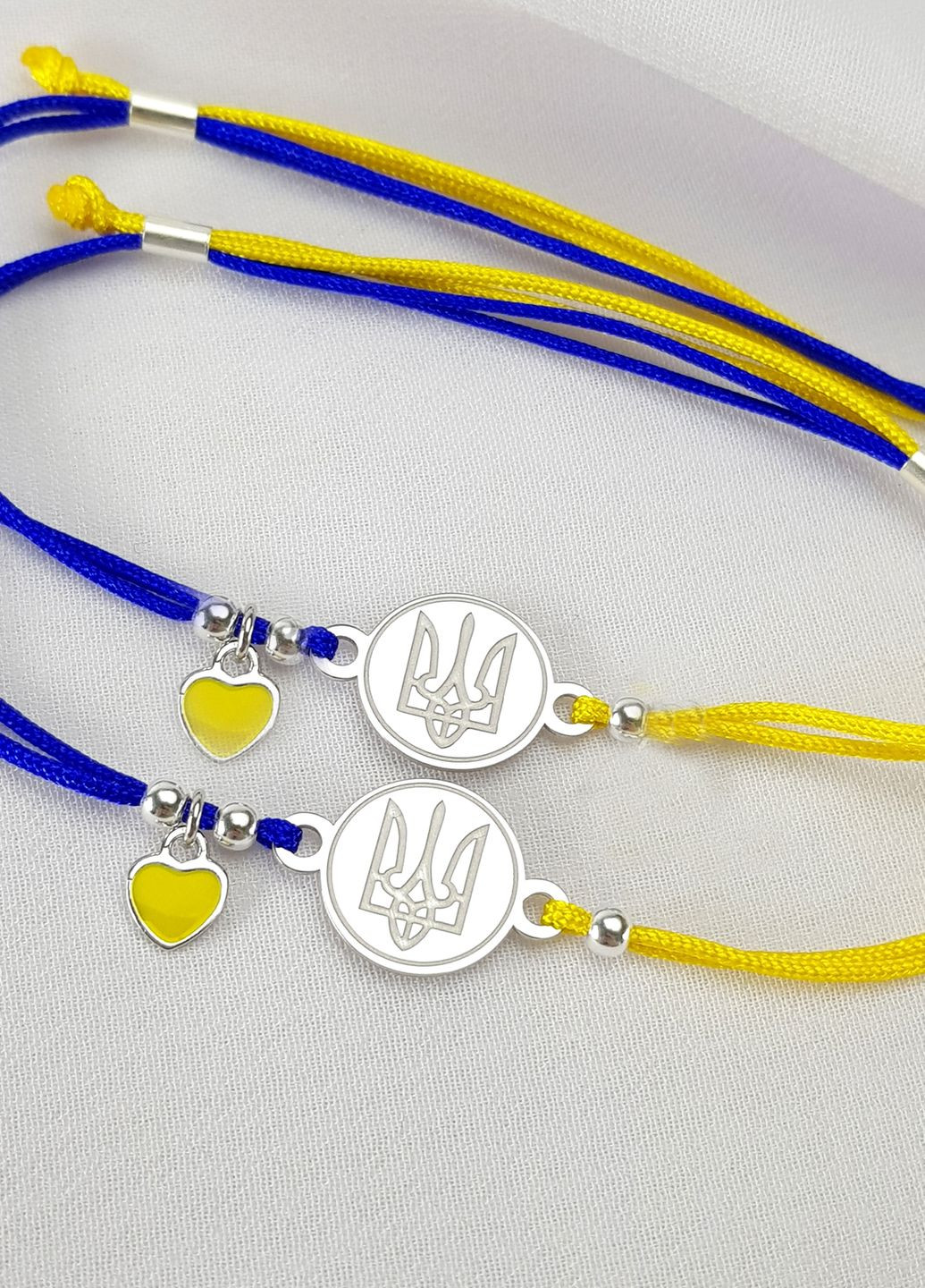 Серебряный браслет жёлто-синяя нить герб Украины с жёлтым сердцем регулируеться родированный Family Tree Jewelry Line (266339300)