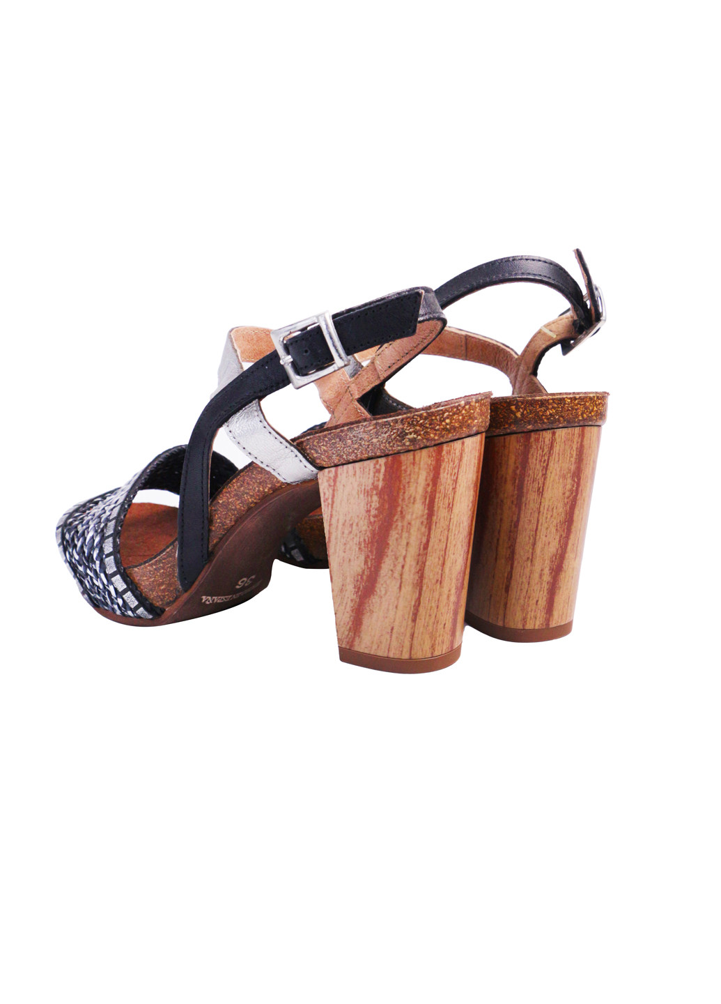 Комбинированные босоножки женские натуральная кожа на широком каблуке 40 черно-серебристые a&d Lidl