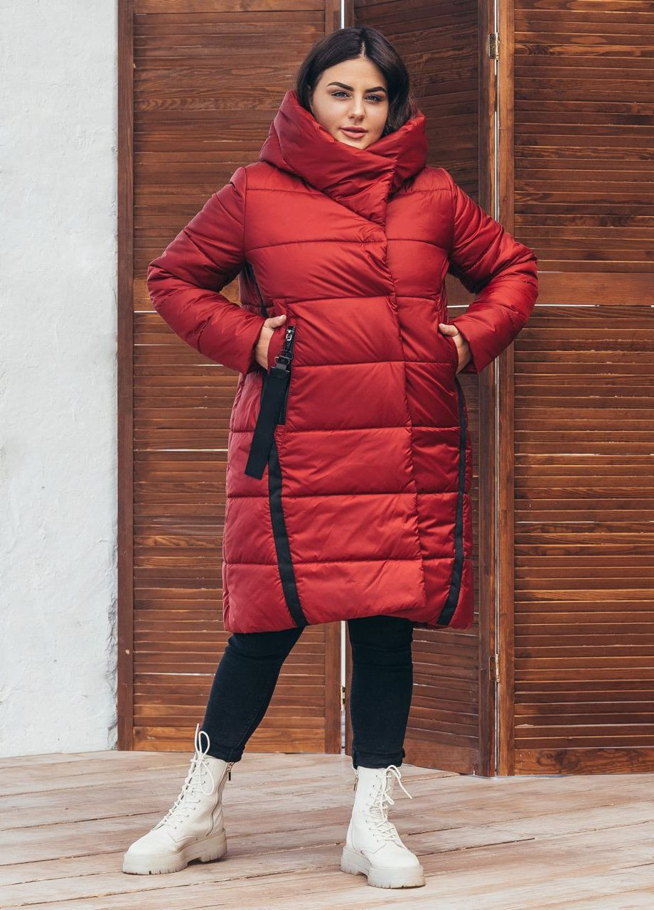 Бордовая зимняя женская зимняя куртка большого размера SK