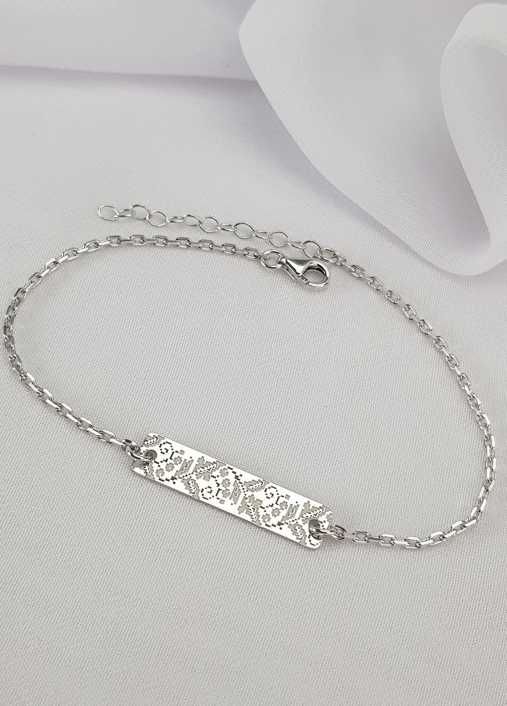Срібний браслет Вишиванка на ланцюжку «Чернігівська область» регулюється родоване срібло Family Tree Jewelry Line (266038563)