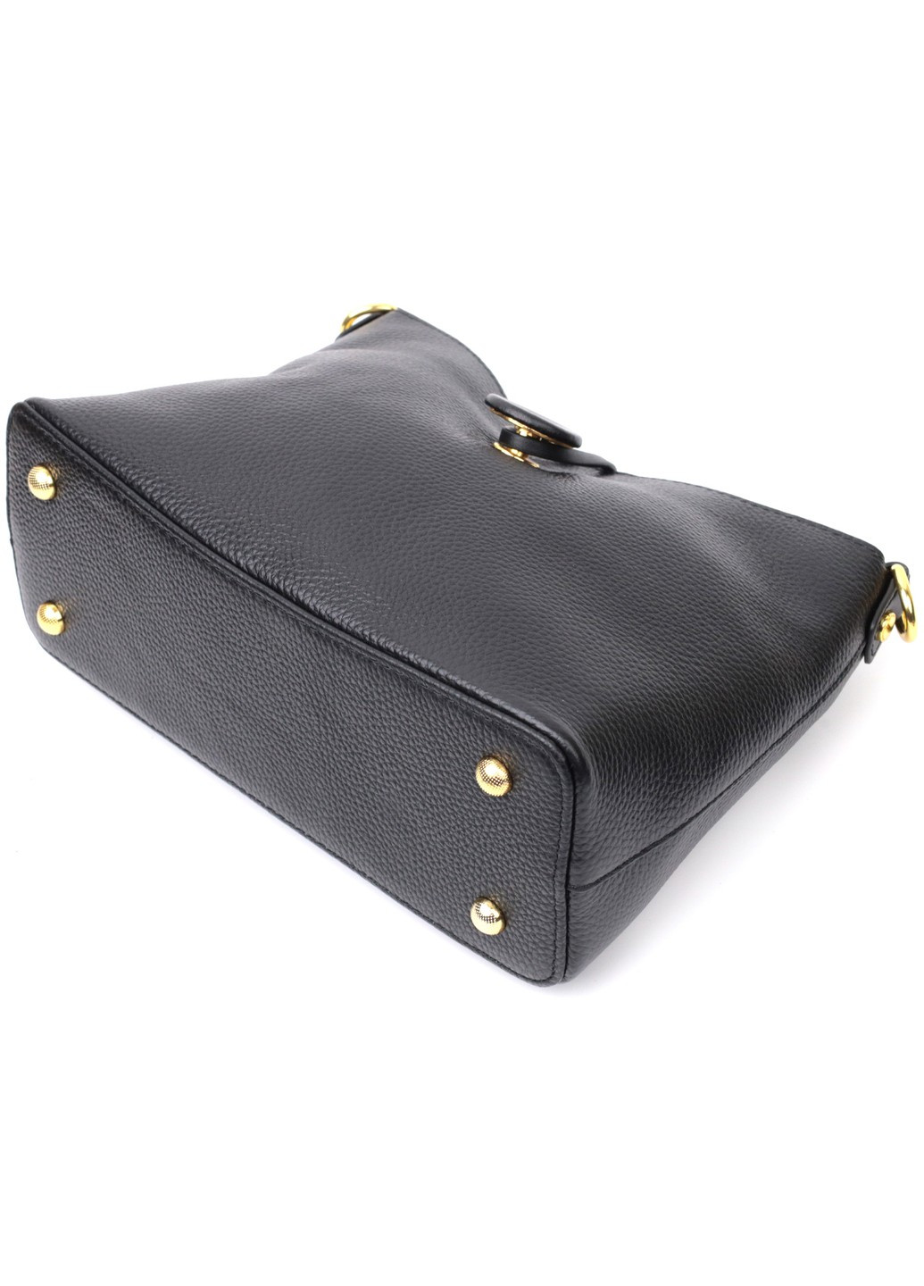 Жіноча сумка з оригінальною застібкою ґудзиком з натуральної шкіри 22319 Чорна Vintage (276461782)