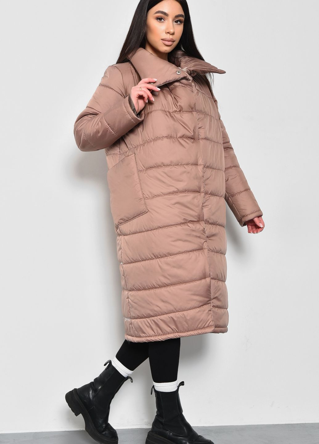 Коричнева зимня куртка жіноча демісезонна подовжена кольору мокко Let's Shop