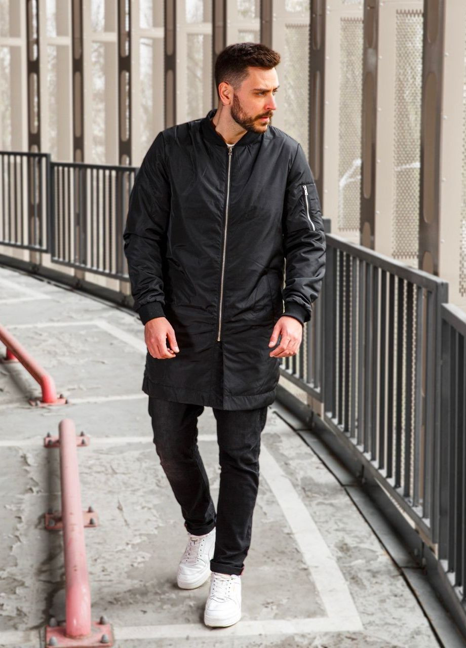 Черная демисезонная удлиненный бомбер Vakko