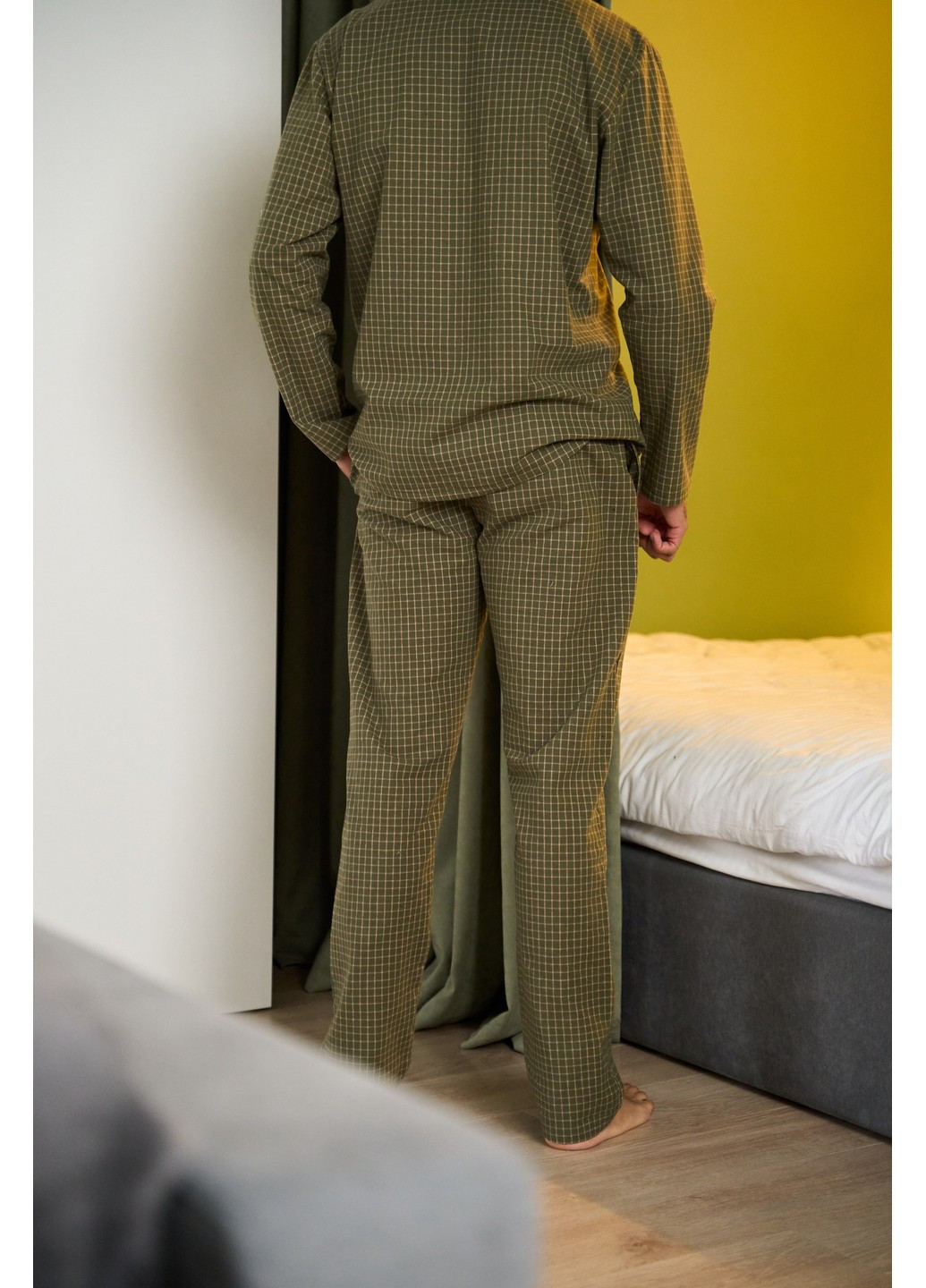 Пижама мужская в клетку фланель SOFT оливка Handy Wear (278076152)