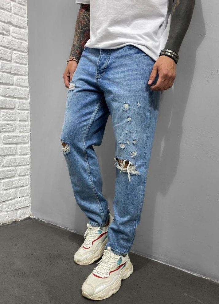 Блакитні прямі рвані чоловічі джинси No Brand (262089143)