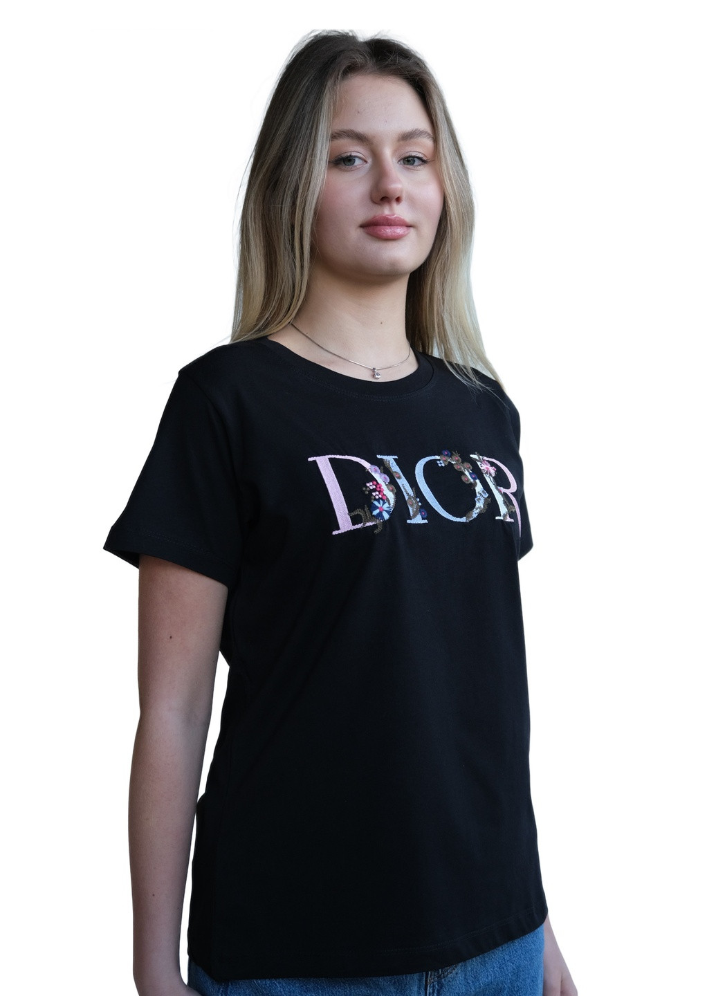 Черная летняя футболка женская cristian Dior