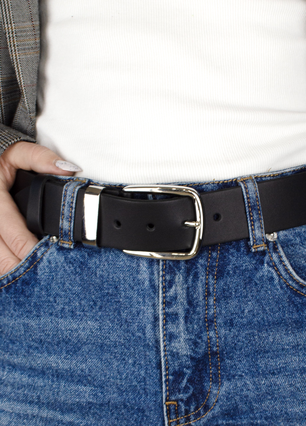 Ремінь жіночий шкіряний HC-4099 (125 см) чорний під джинси HandyCover (265390854)
