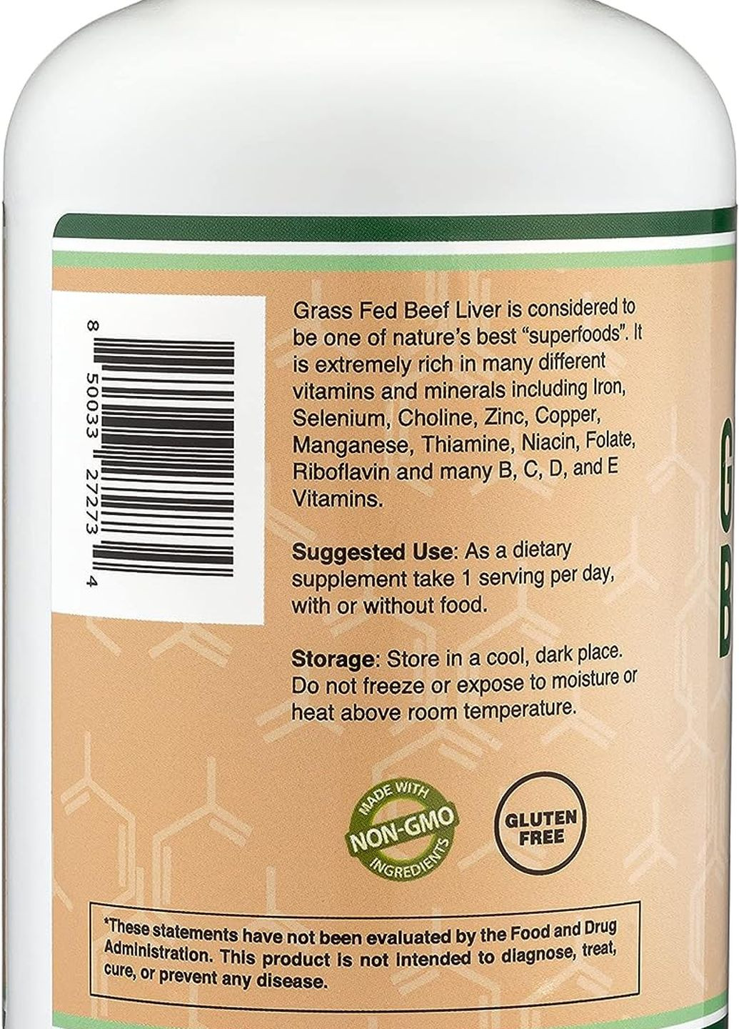Яловича печінка трав'яної відгодівлі Double Wood Grass Fed Beef Liver 1000 mg (на 2 капсули), 180capsules Double Wood Supplements (263348348)