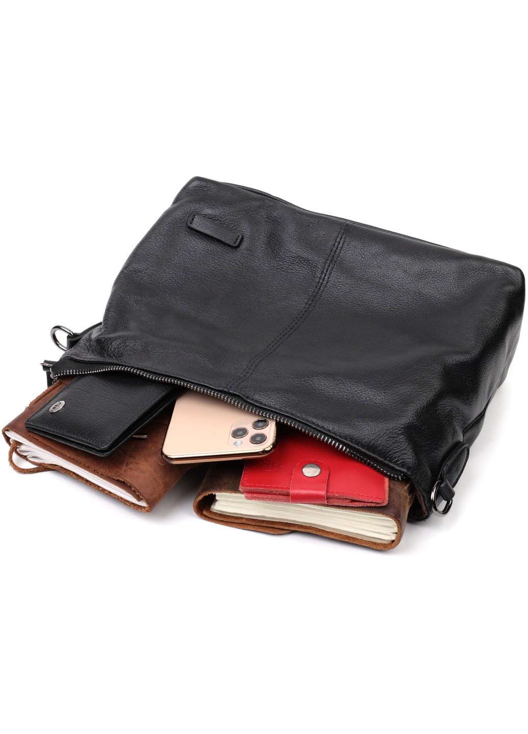 Повсякденна шкіряна сумка з двома знімними ременями 22379 Чорна Vintage (276461817)