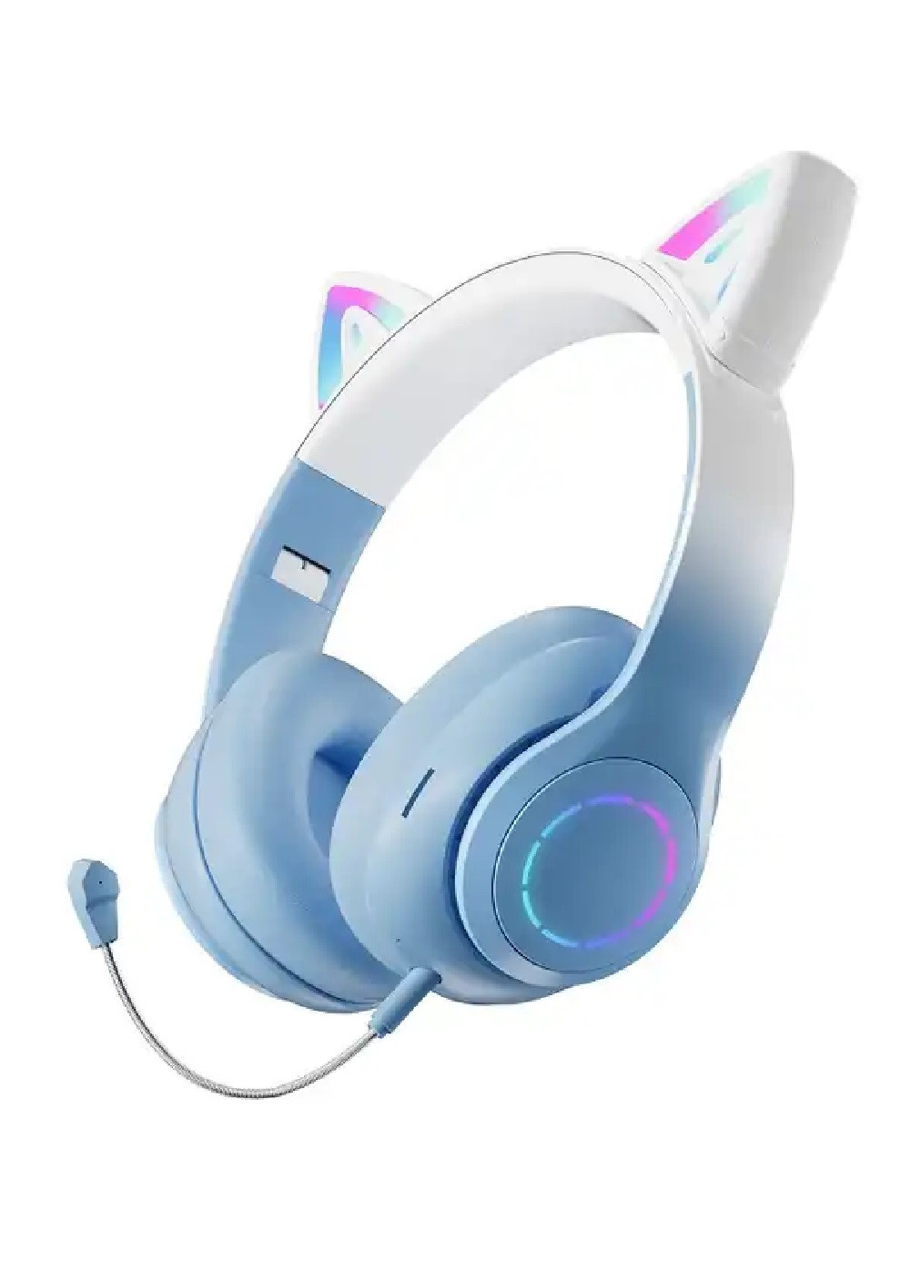 Бездротові блютуз навушники з вушками підсвічуванням мікрофоном MP3 плеєром розкладні (475932-Prob) Блакитні Unbranded (275068618)