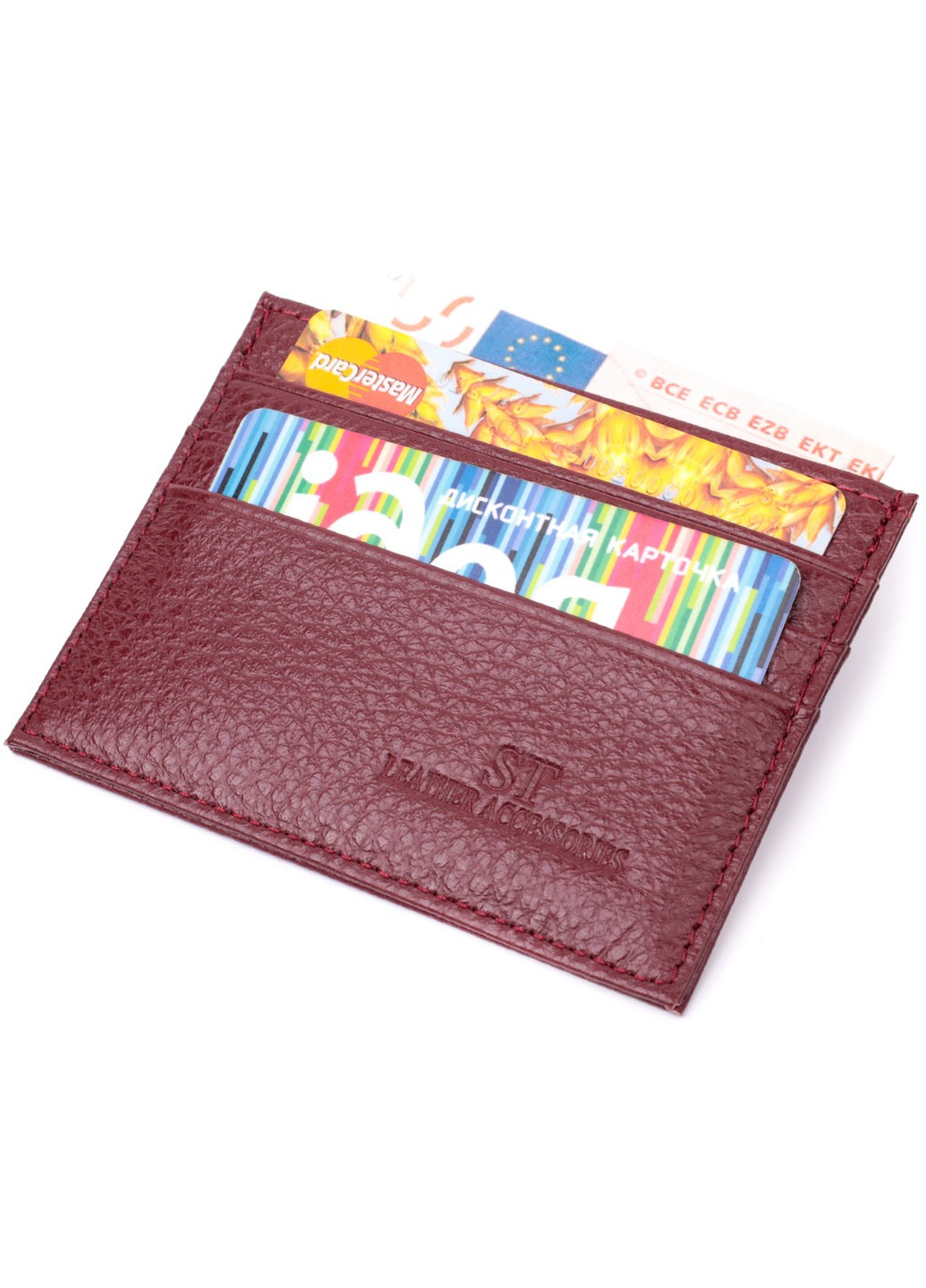 Практичний кард-кейс із натуральної шкіри 22446 Бордовий st leather (277980507)