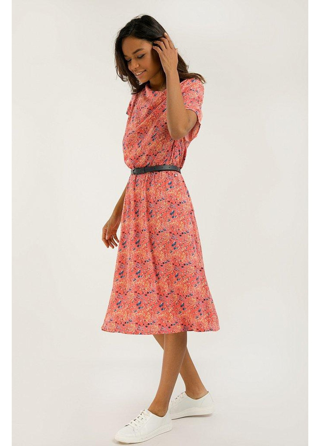 Розовое повседневный платье s20-12051-306 а-силуэт Finn Flare с цветочным принтом