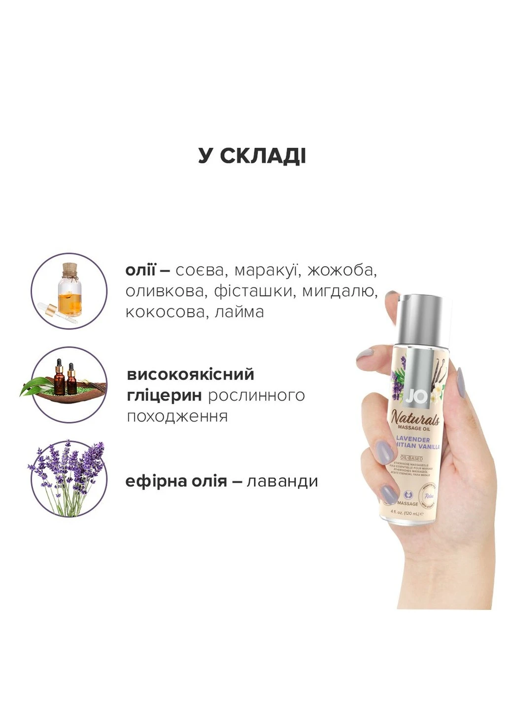 Массажное масло – Naturals Massage Oil – Lavender & Vanilla с натуральными эфирными маслам System JO (277236063)