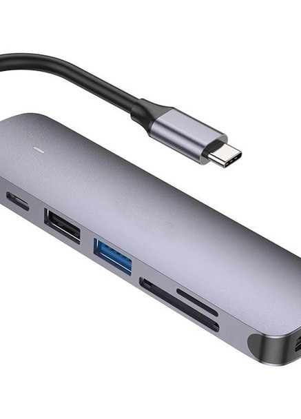 Док-станція Хаб USB перехідник HB28 HDTV із входом Type-C та картридером сірий (34380-01) XPRO (259752668)