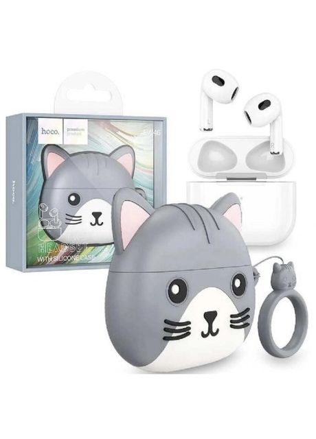 Бездротові навушники (TWS, Bluetooth 5.3, з вушками, зарядний чохол, котик) - Сірий Hoco ew46 (276003523)