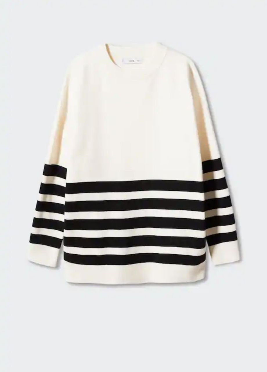Черно-белый демисезонный вязаный свитер с круглым вырезом джемпер Mango