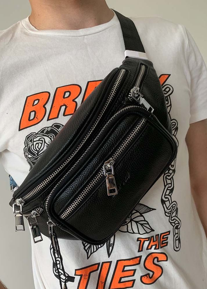 Поясная кожаная молодежная сумка бананка через плечо нагрудная черная сумочка из натуральной кожи No Brand (266914617)